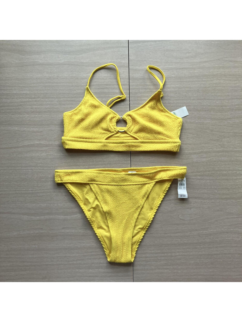 Aerie Swim Yellow Scoop Cutout Ribbed Top Cheeky Bottom Beach SET MEDIUM New